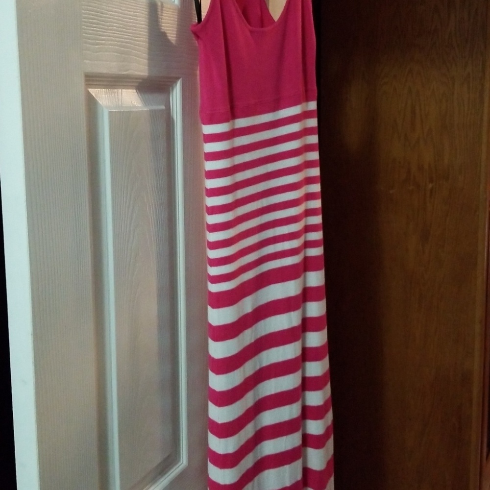 Pink and white striped bebe dress